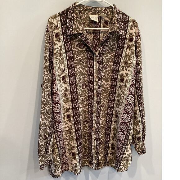 Allison Daley Womens Button Up Shirt Plus Size 18 Tunic Purple Paisley Boho Work - Picture 1 of 11